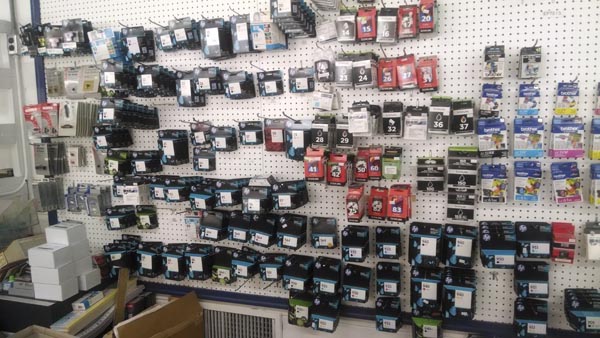 Printer cartridges on store shelves